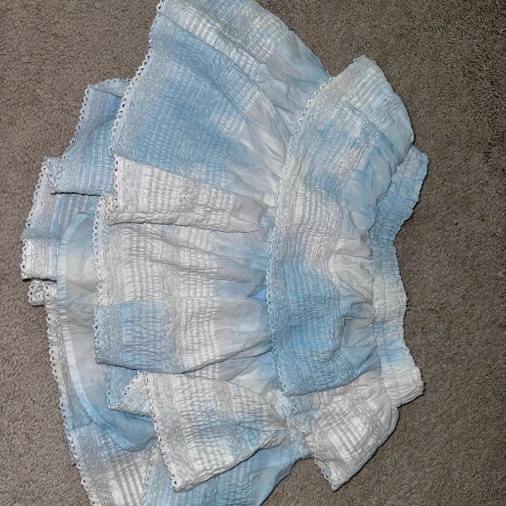 LoveShackFancy Blue and White Mini Skirt